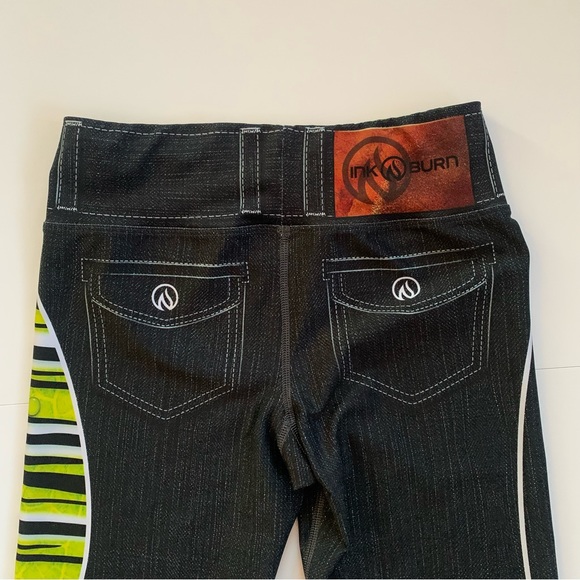 INKnBURN Pants & Jumpsuits Inknburn Chenille Denim Look Crop Workout Leggings Neon Green
